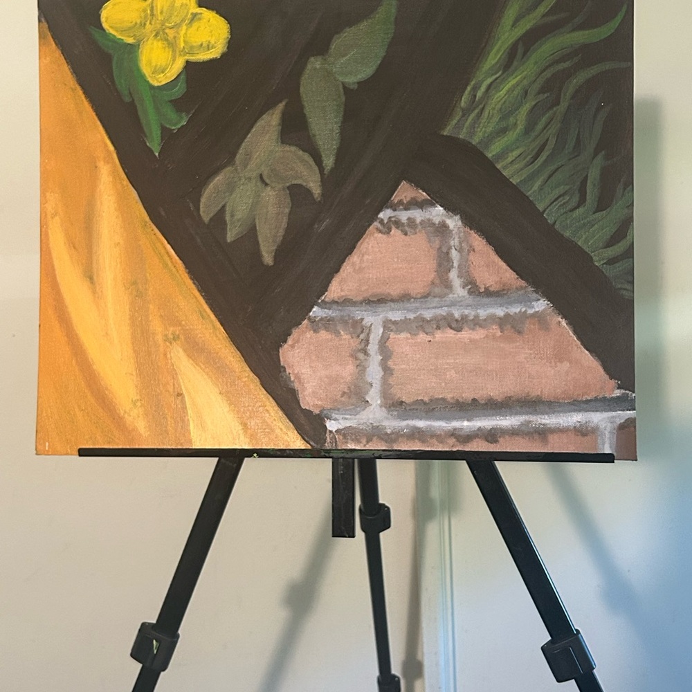 Abstract Floral and Brick Art on Canvas